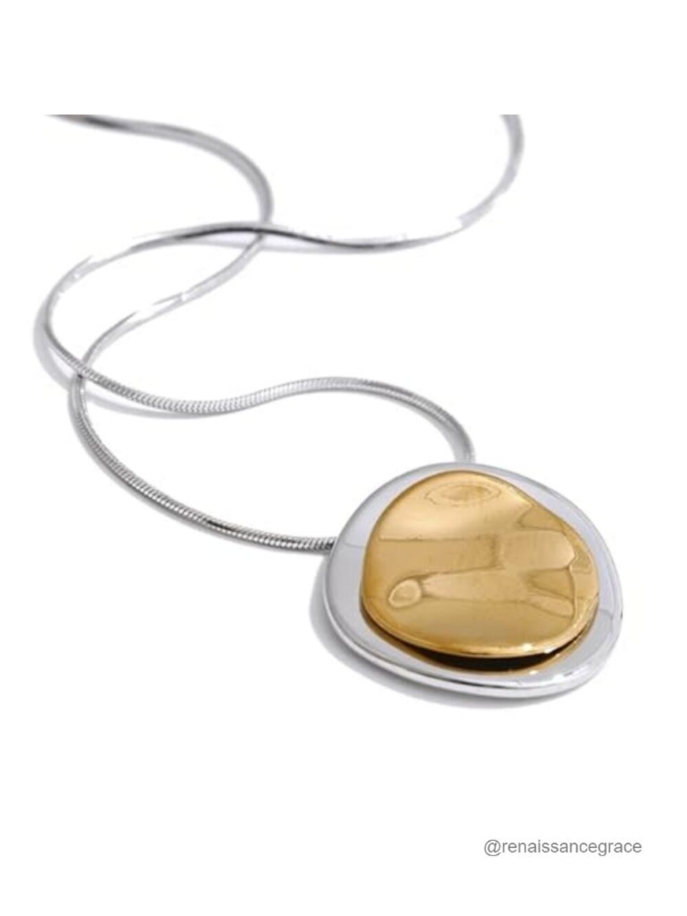 Mchic Gold Silver Disc Pendant Necklace Women Stainless Steel Snake Chain Two